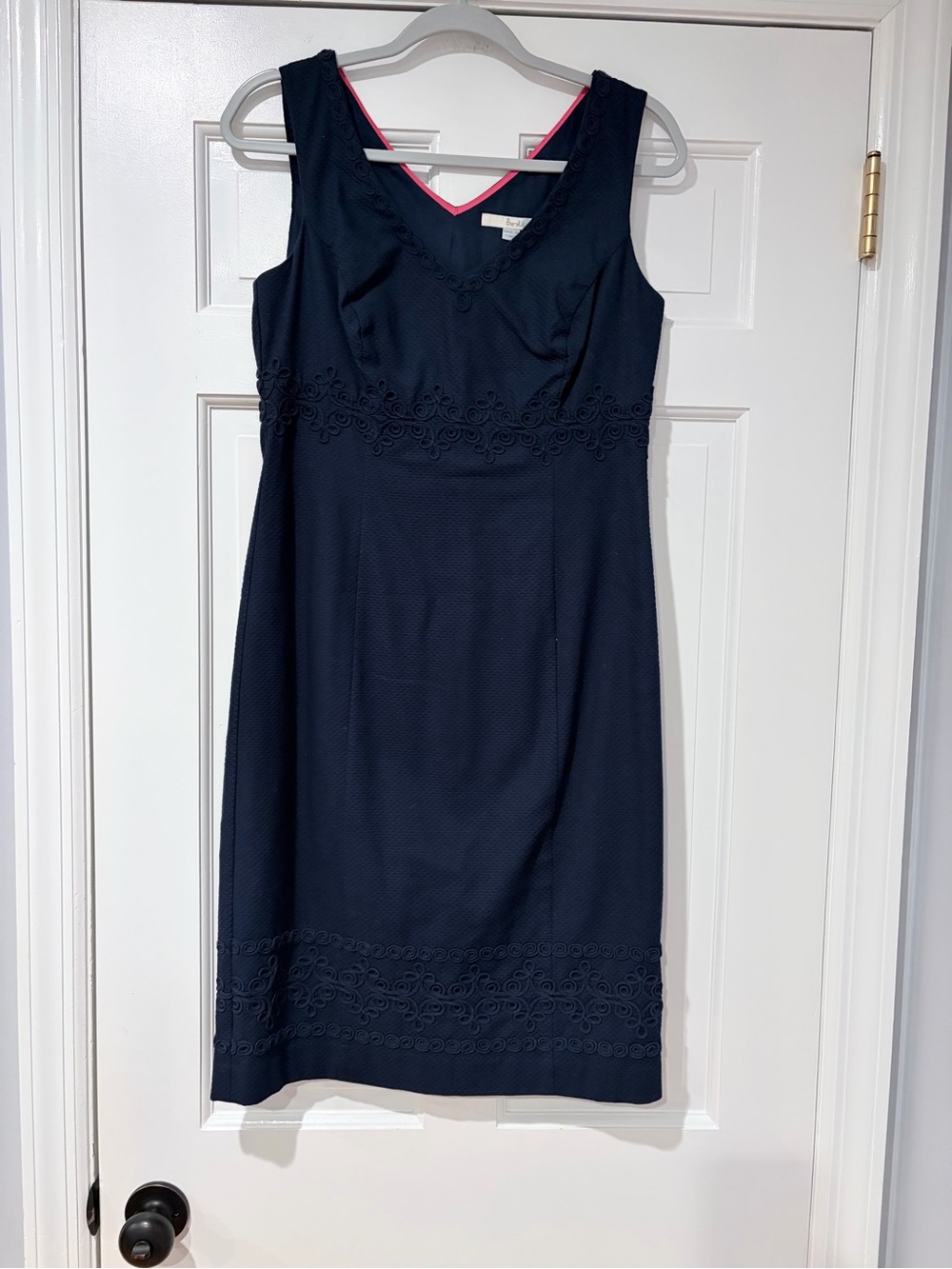 Boden Seville Dress Navy Blue Embroidered Sleeveless V-Neck US 6 UK 10
